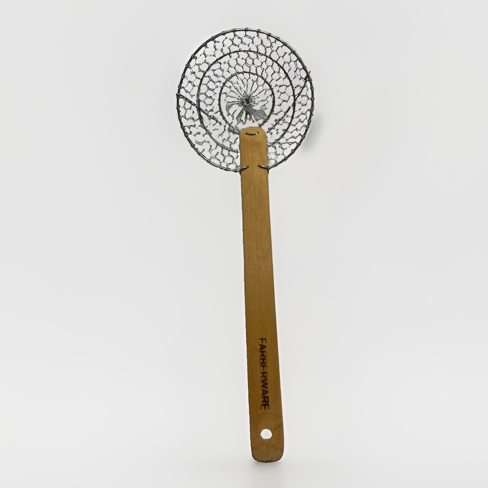 Vintage Farberware Wire Mesh Spider Strainer Skimmer Wood Handle Kitchen